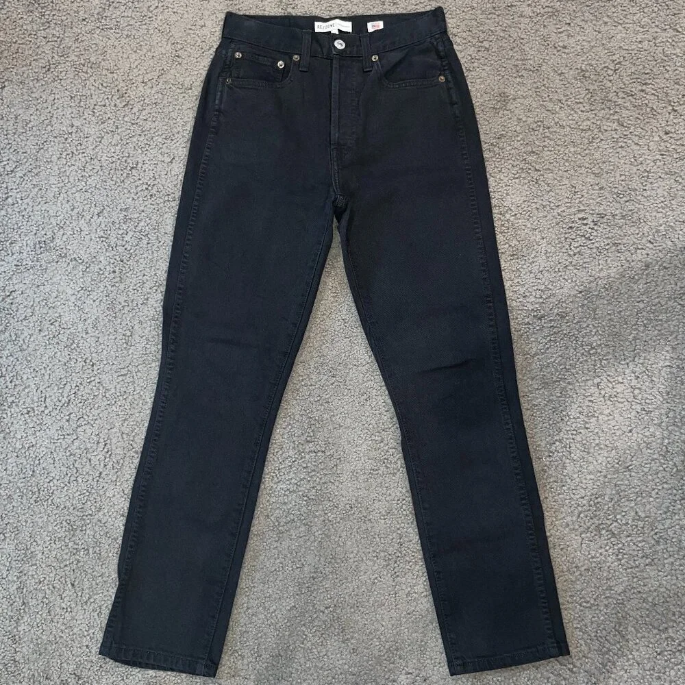 RE/DONE RN #146770 HIGH RISE STRAIGHT LEG ANKLE CROP JEANS IN BLACK - EUC - 26
